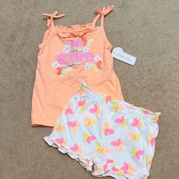 Little Lass Peach and White Floral Set - Picture 1 of 4